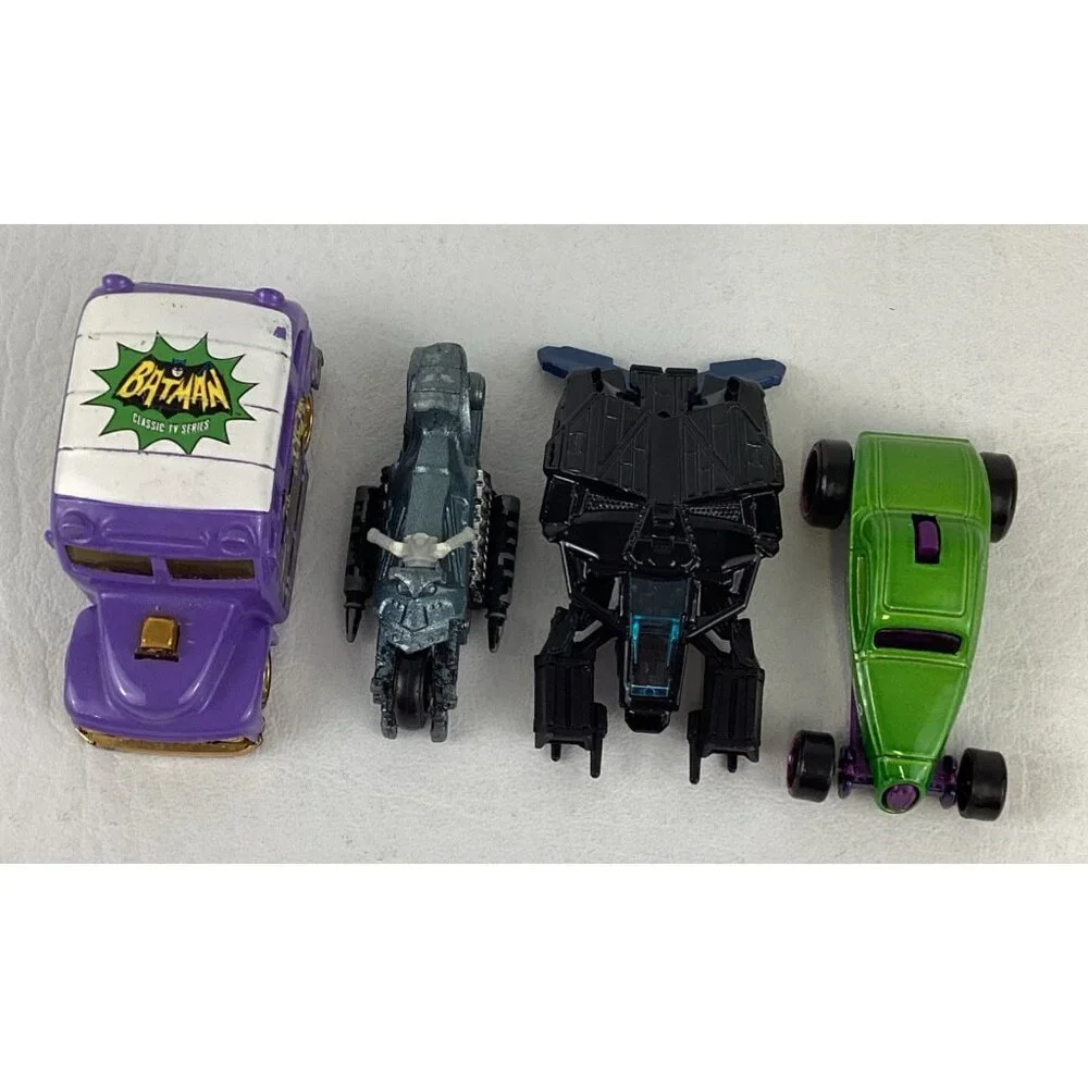 Hot Wheels DC Comics Die Cast Vehicle Lot The Bat Riddler Car Batcycle Bat Bus